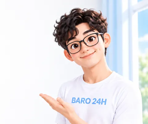 차분한 표정으로 안내하는 남성 3D 인물